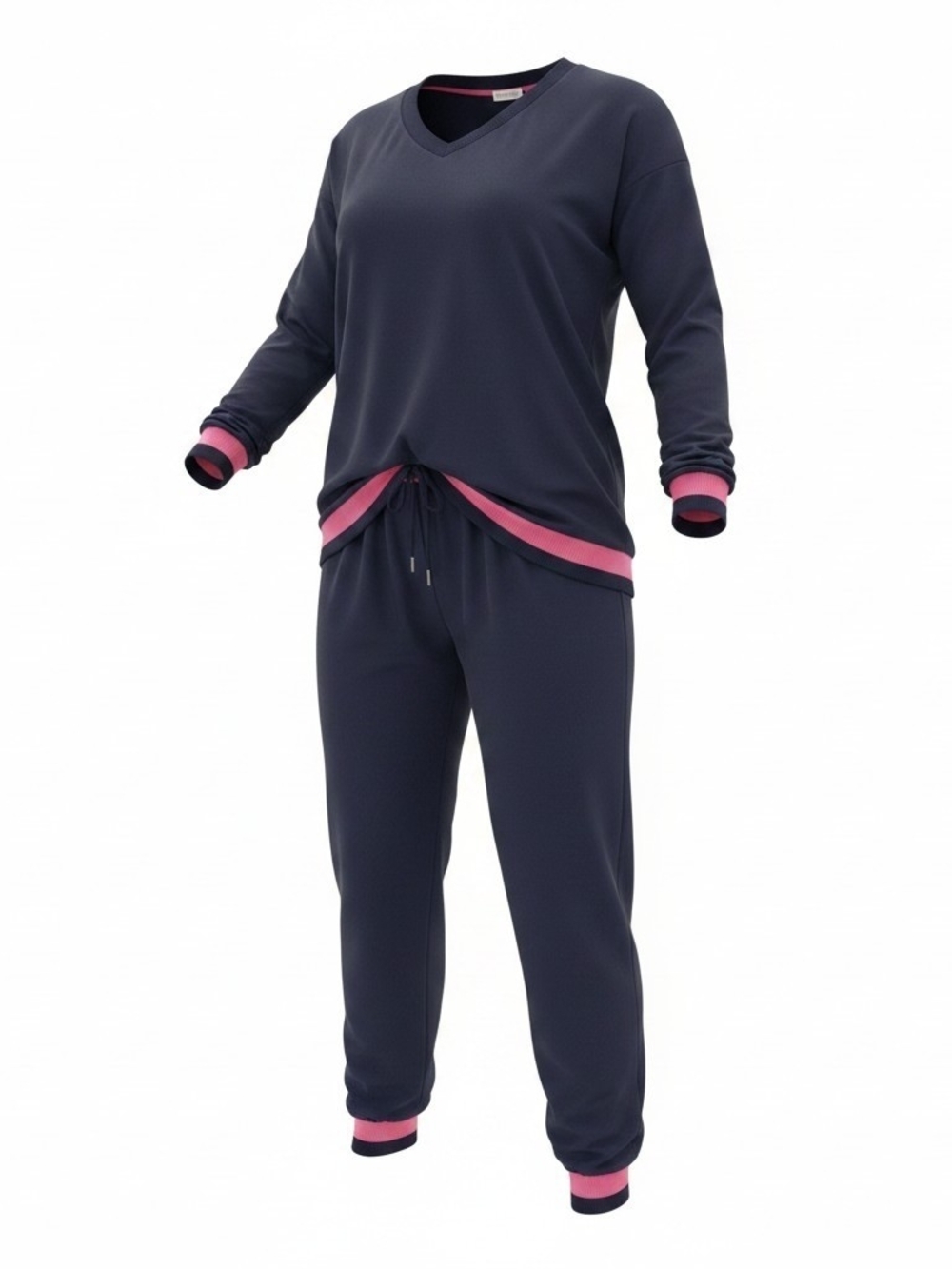 Live-Well Navy Lounge Set with Pink Trim
